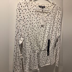 Banana Republic White Long Sleeve Dalmatian Spot Top XL NWT